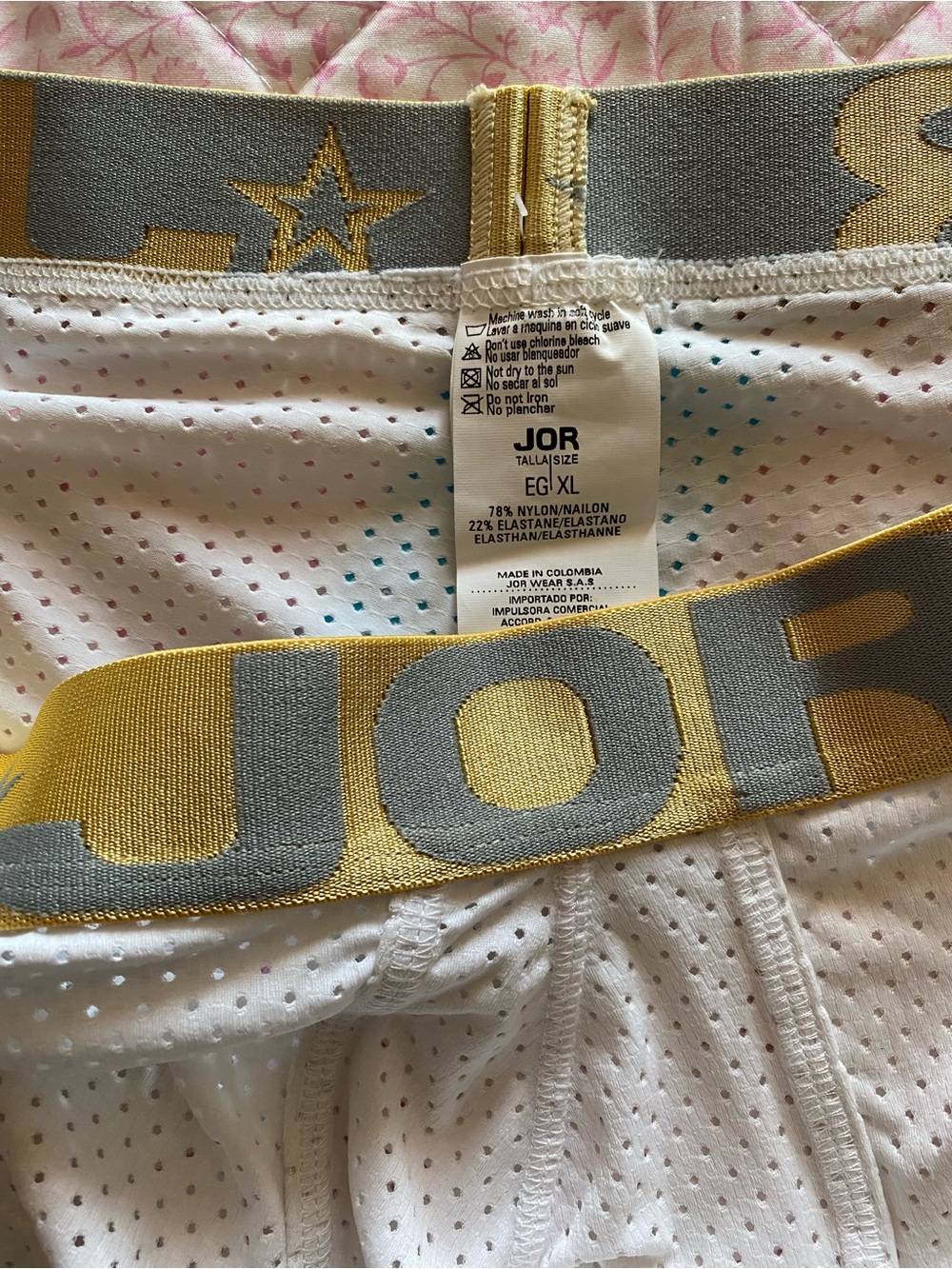 Men’s JOR Gold Waistband White Mesh Trunks - JOR Logo - Picture 3 of 5